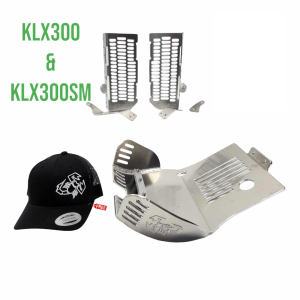 HDSP Skid Plate KLX-1655 & Rad Guard KLX-2425 for KLX 300 & KLX300SM combo with free Hat