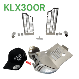 Heavy Duty Skid Plate KLX-1655 and Radiator Guard KLX300R KLX-2450 Combo with free Hat